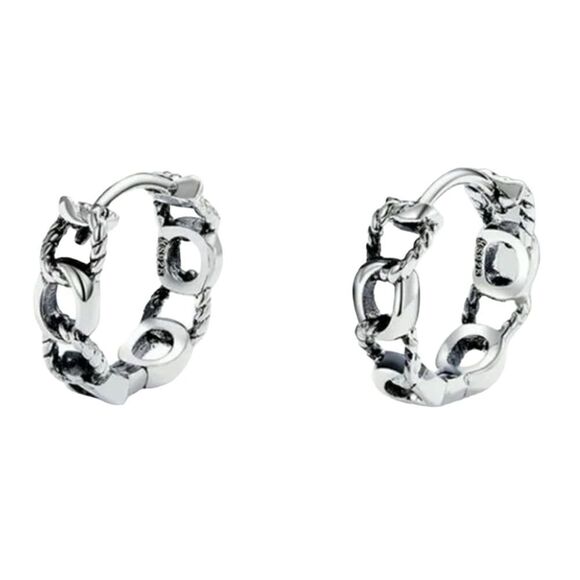 The Mini Chain Hoop dainty 925 silver huggie, hoop earrings. - Picture 2 of 10